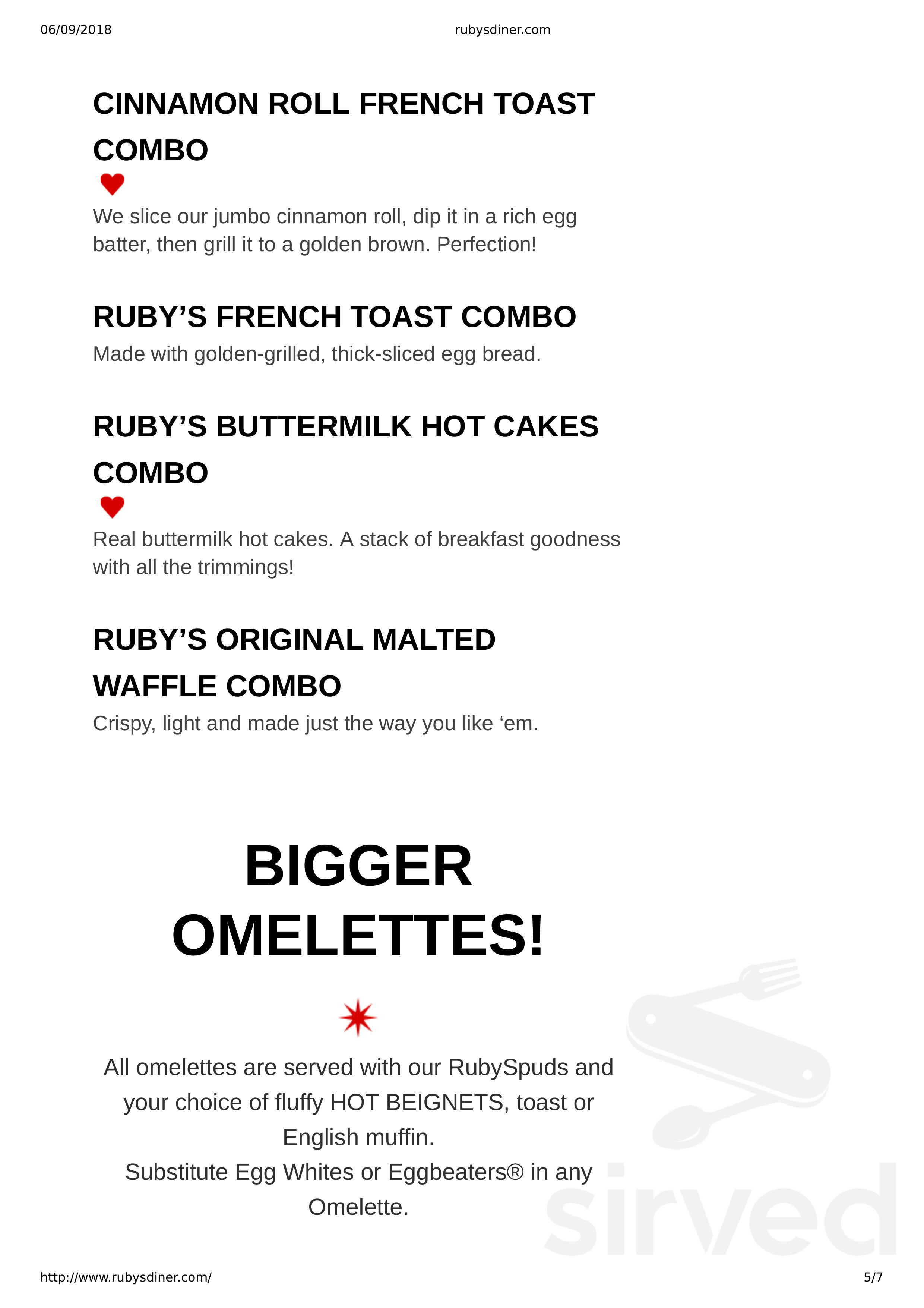 Menu - Phoenix AZ's Ruby's Express | Sirved