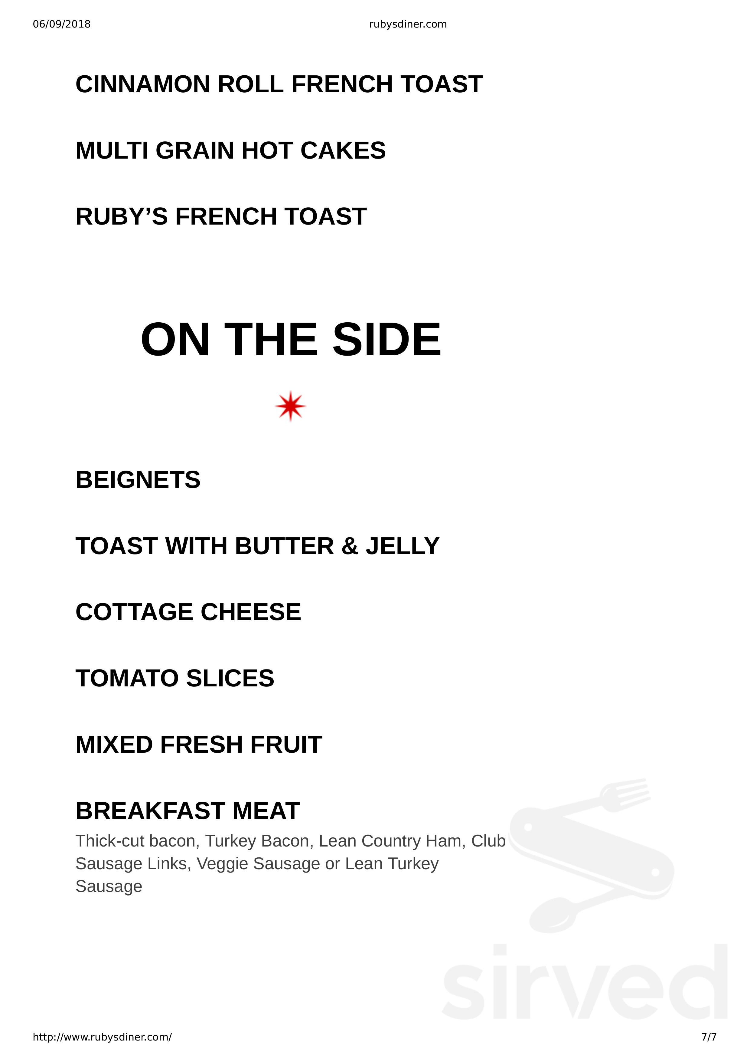 Menu - Phoenix AZ's Ruby's Express | Sirved