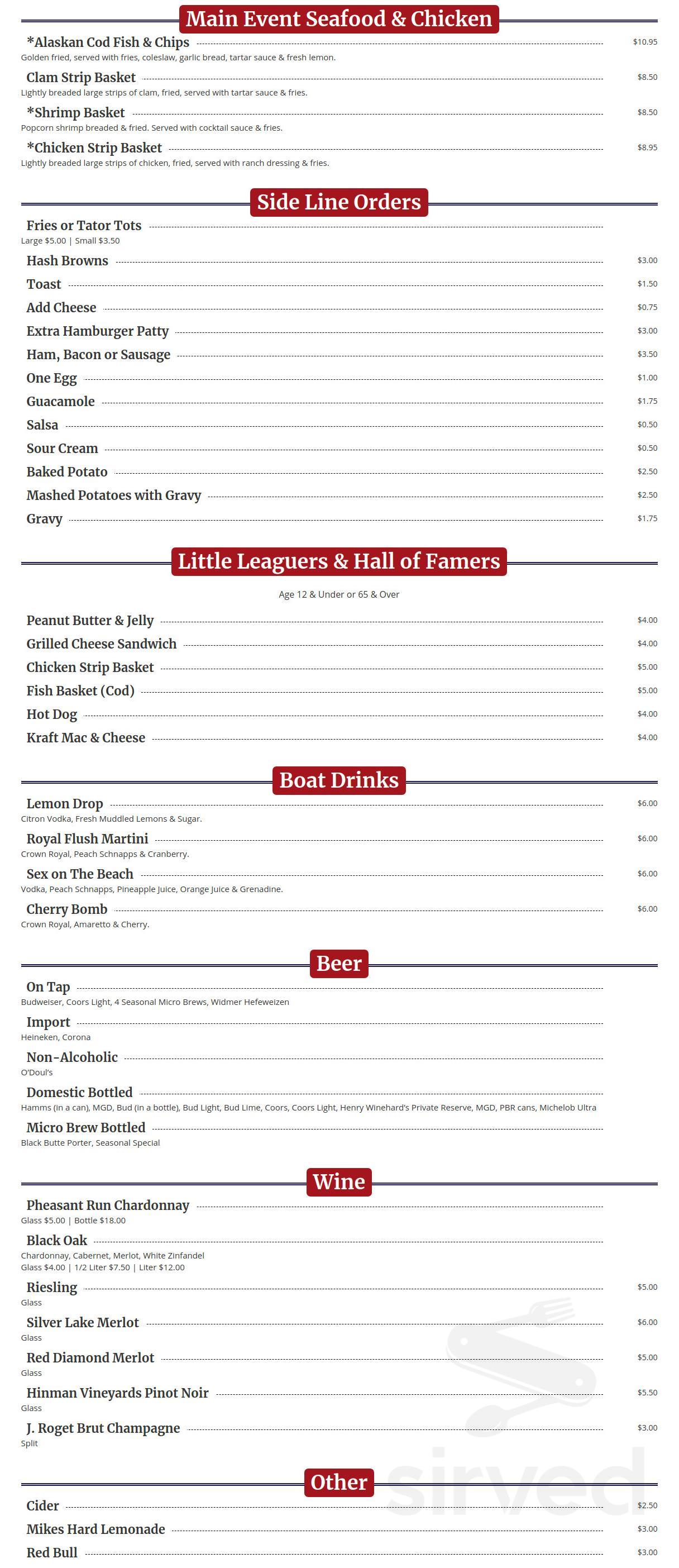 Pub 212 menu in Damascus, Oregon