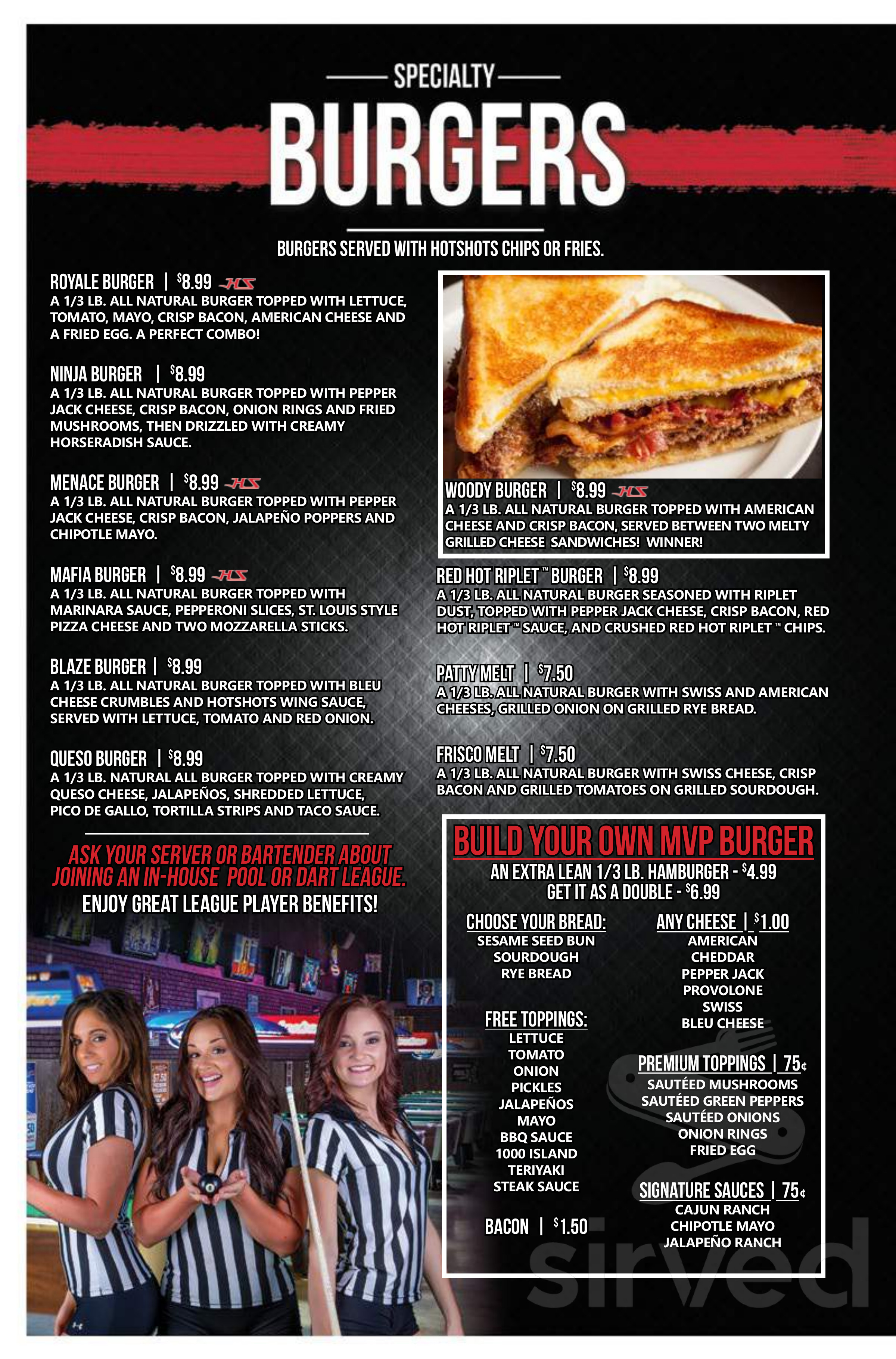 Burshot Menu Hotshots Sports Bar & Grill menu in El Dorado, Arkansas, USA