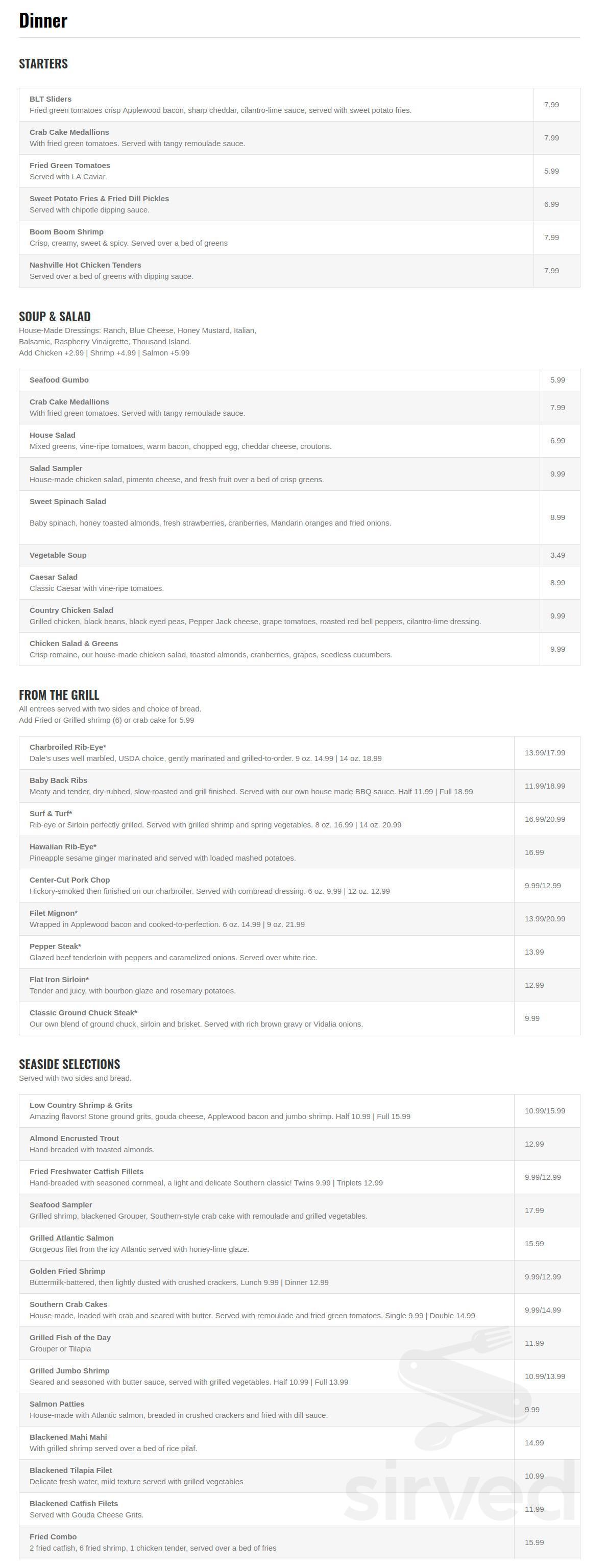 Dale's Southern Grill menus in Hoover, Alabama, United States