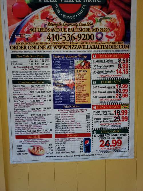 Pizza Villa & More menu in Baltimore, Maryland, USA