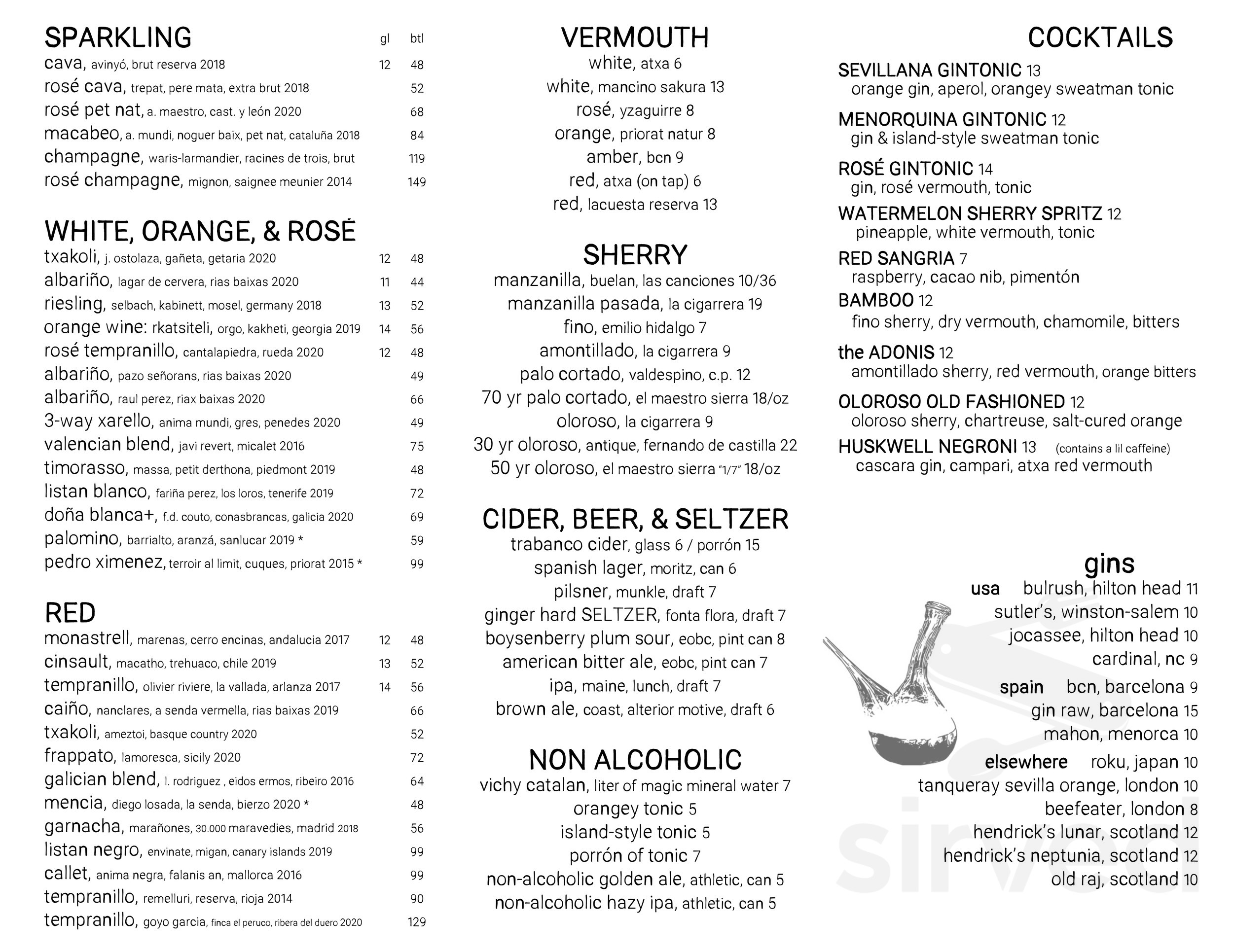 Estadio menu in Charleston, South Carolina, USA