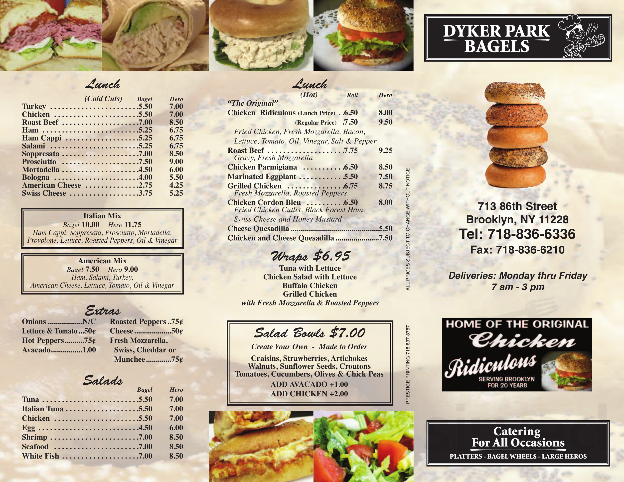 Dyker Park Bagels menu in Brooklyn, New York, USA