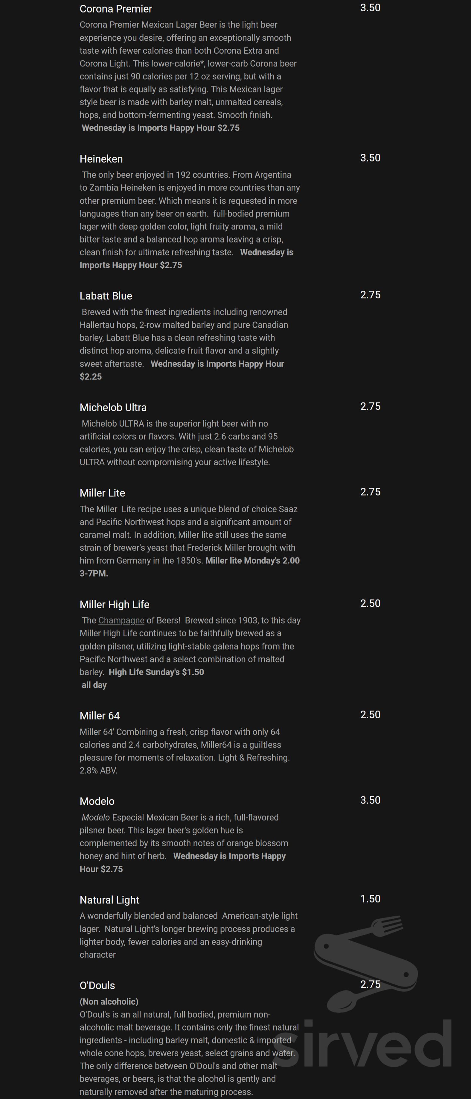 CC's Classic Lounge menu in Jackson, Michigan, USA