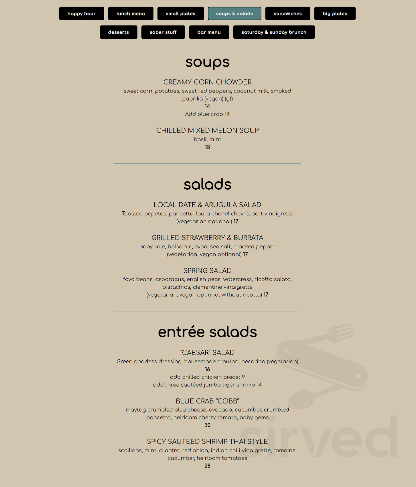 1501 Uptown Gastropub menu in Palm Springs, California, USA