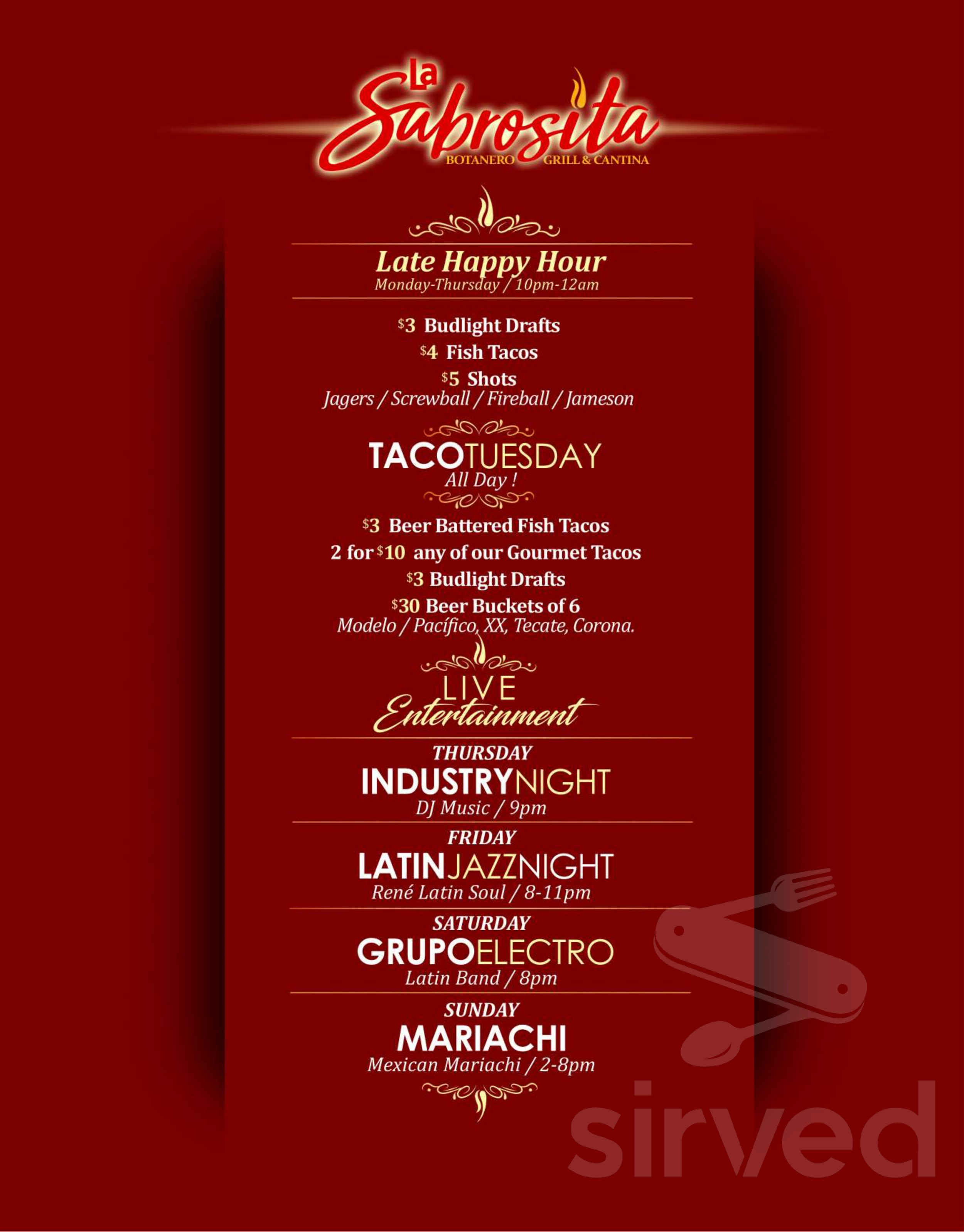 La Sabrosita menu in Chula Vista, California, USA