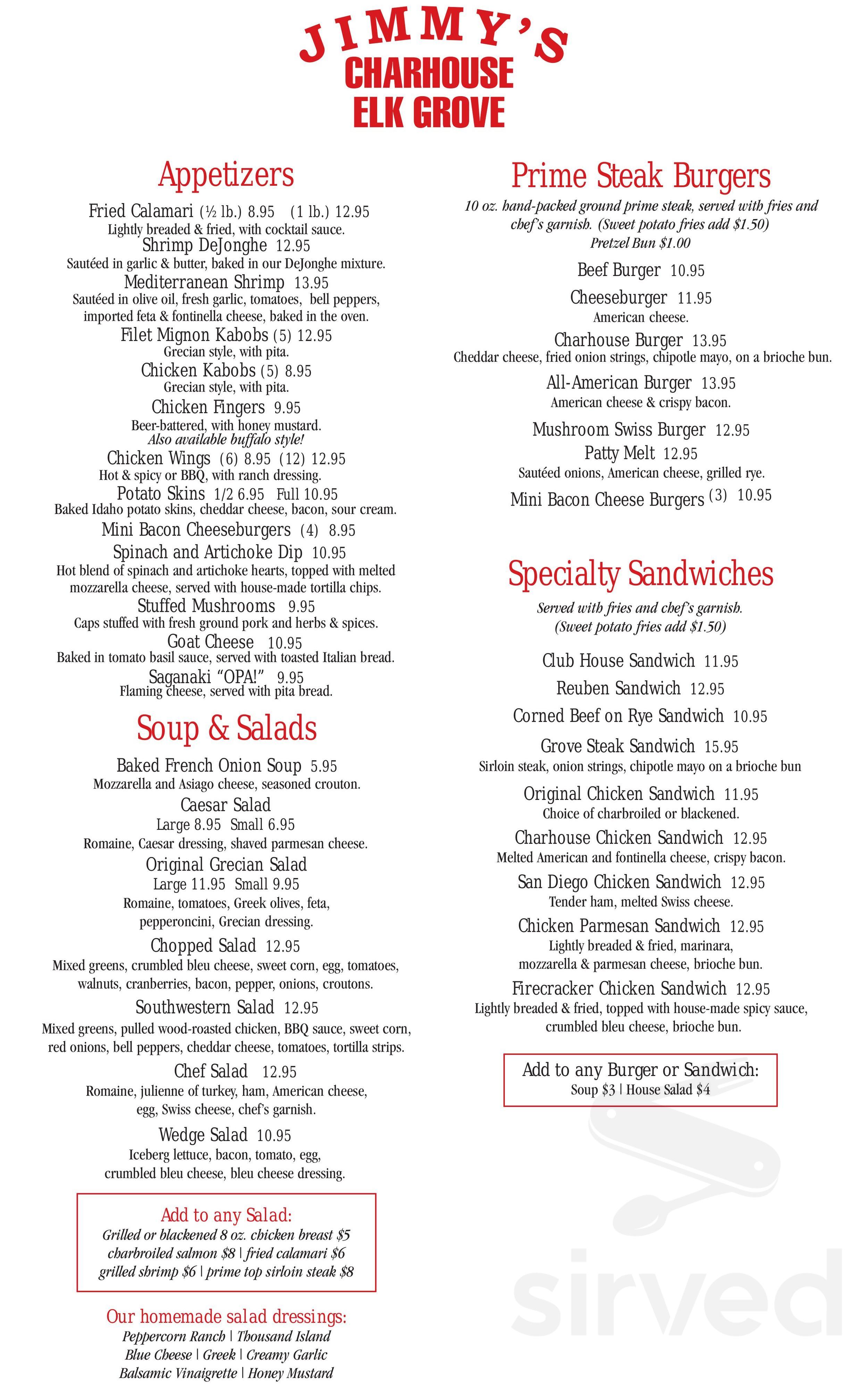 Jimmys Charhouse Elk Grove menu in Elk Grove Vlg, Illinois, USA