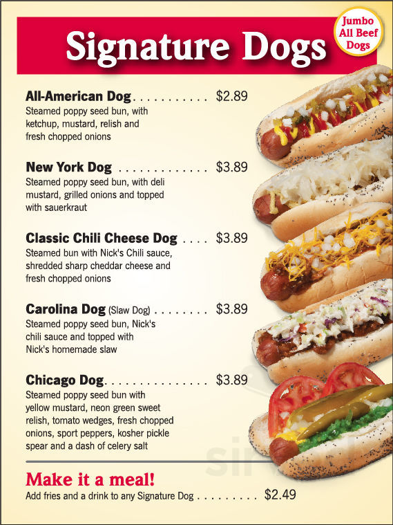Nick's Chili Parlor menus in Indianapolis, Indiana, United States