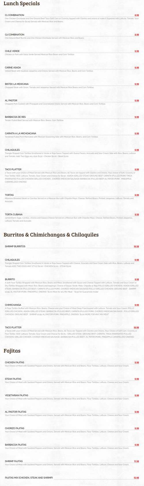 Buena Vista Mexican Restaurant in Malvern menu in Malvern, Pennsylvania