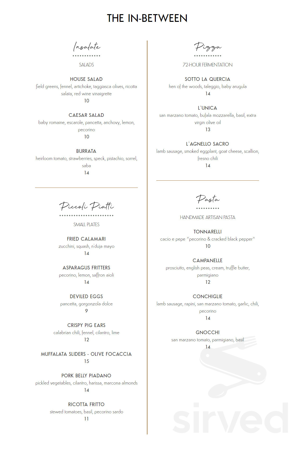 Culaccino Italian Restaurant + Bar menu in Franklin, Tennessee, USA