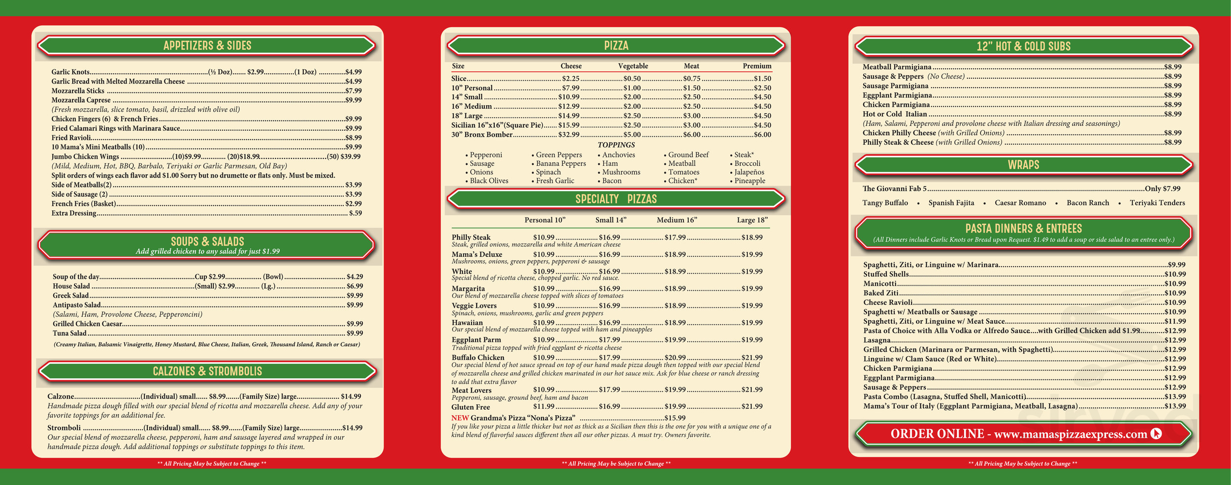 Mama's Pizza Express of Mooresville menu in Mooresville, North Carolina