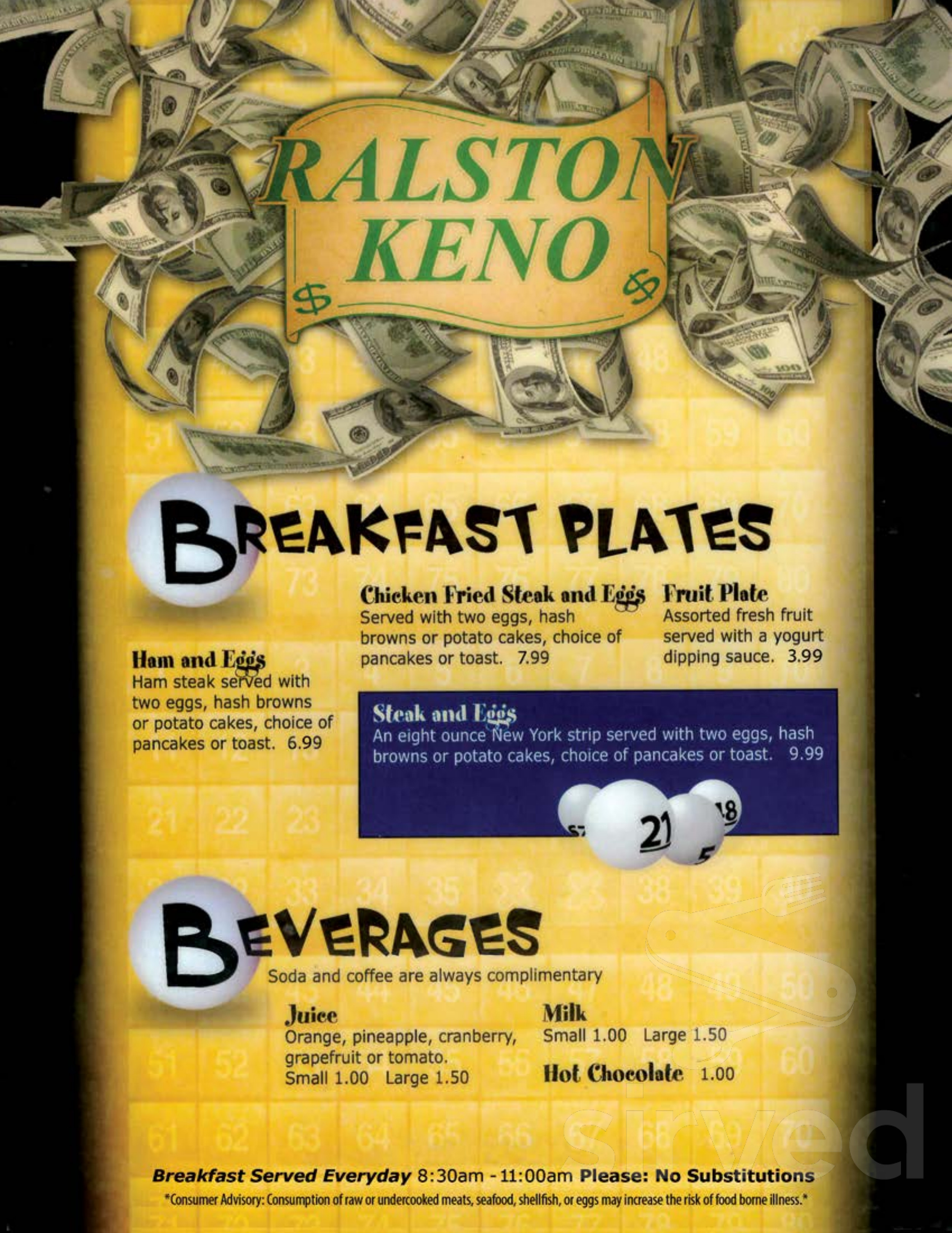 Kenos Menu Ralston Keno menu in Ralston, Nebraska, USA