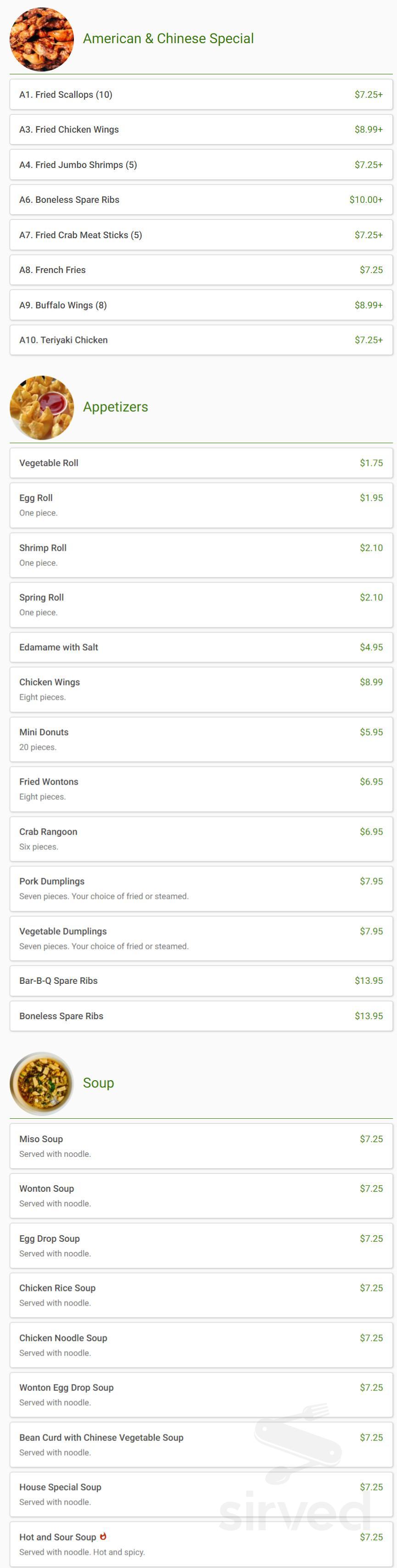 China Wok menu in Greensboro, North Carolina, USA
