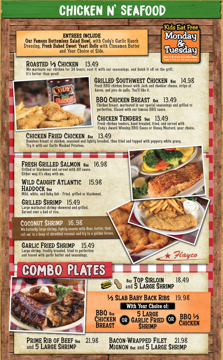 Cody's Original Roadhouse- Bradenton menu in Bradenton, Florida, USA