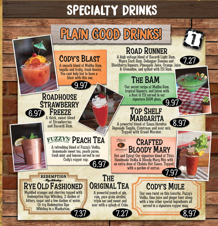 Cody S Original Roadhouse Menu In Spring Hill Florida Usa
