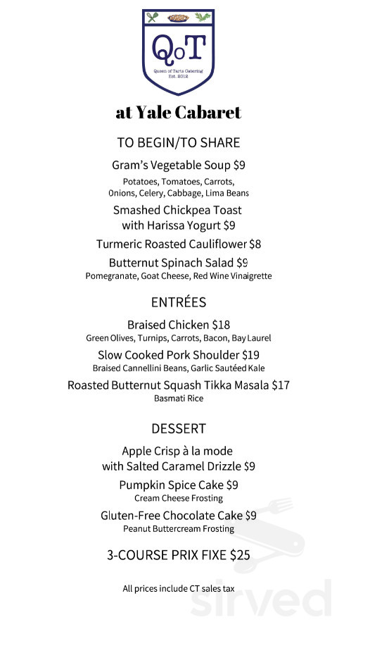 Yale Cabaret menu in New Haven, Connecticut, USA