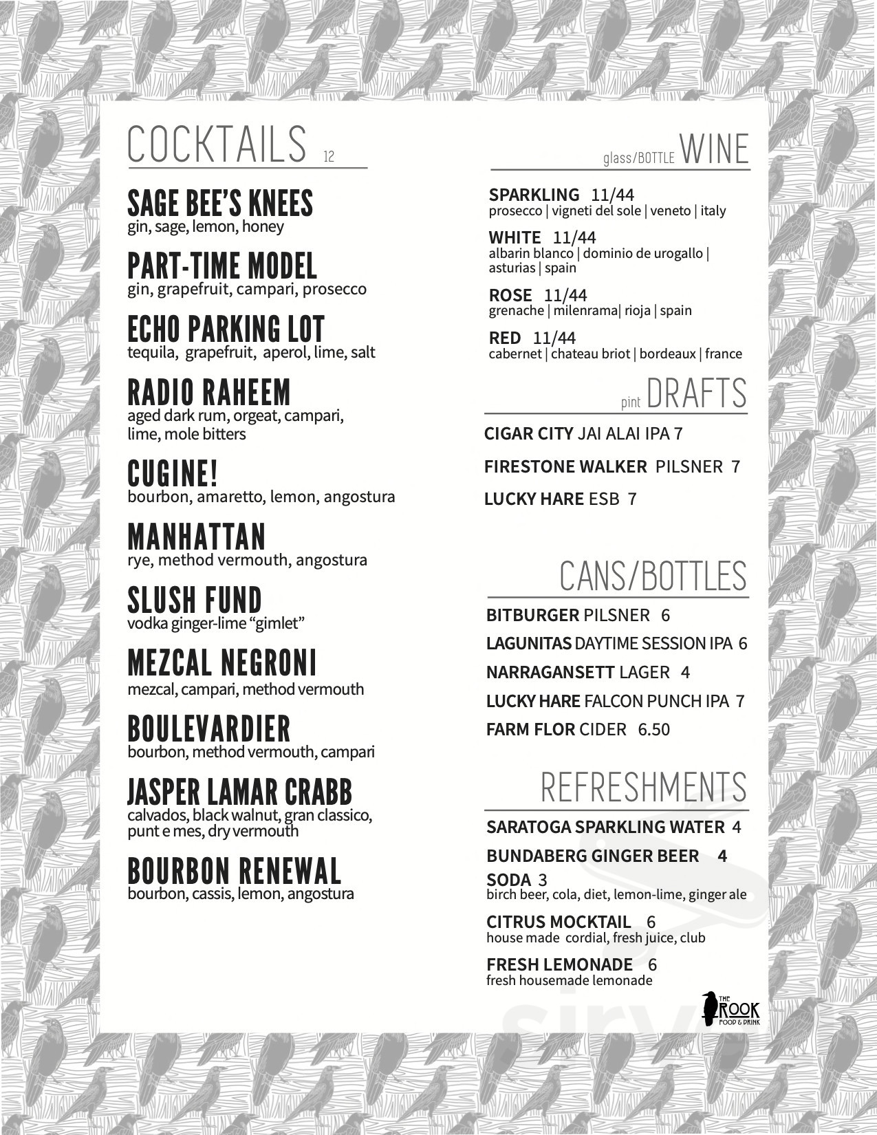 The Rook Snackbar at Bar Argos menu in Ithaca, New York, USA