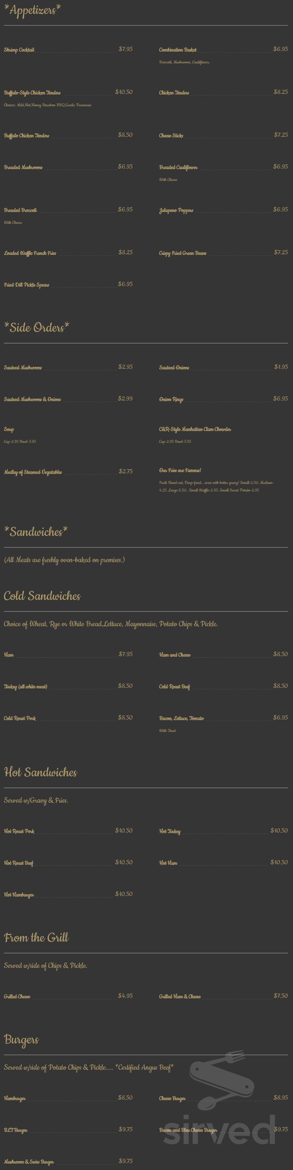 Menu - Galway NY's C & R Restaurant | Sirved