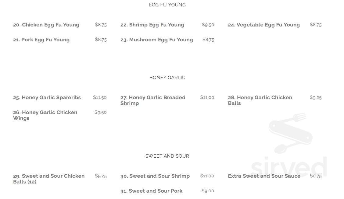 Golden Wheel Restaurant menu in Peterborough, Ontario