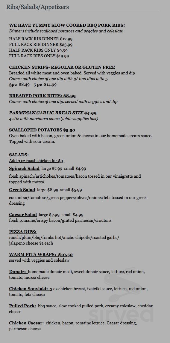 Menu for Fairmont Pizza & Icecream Parlor in Fairmont Hot Springs, BC ...