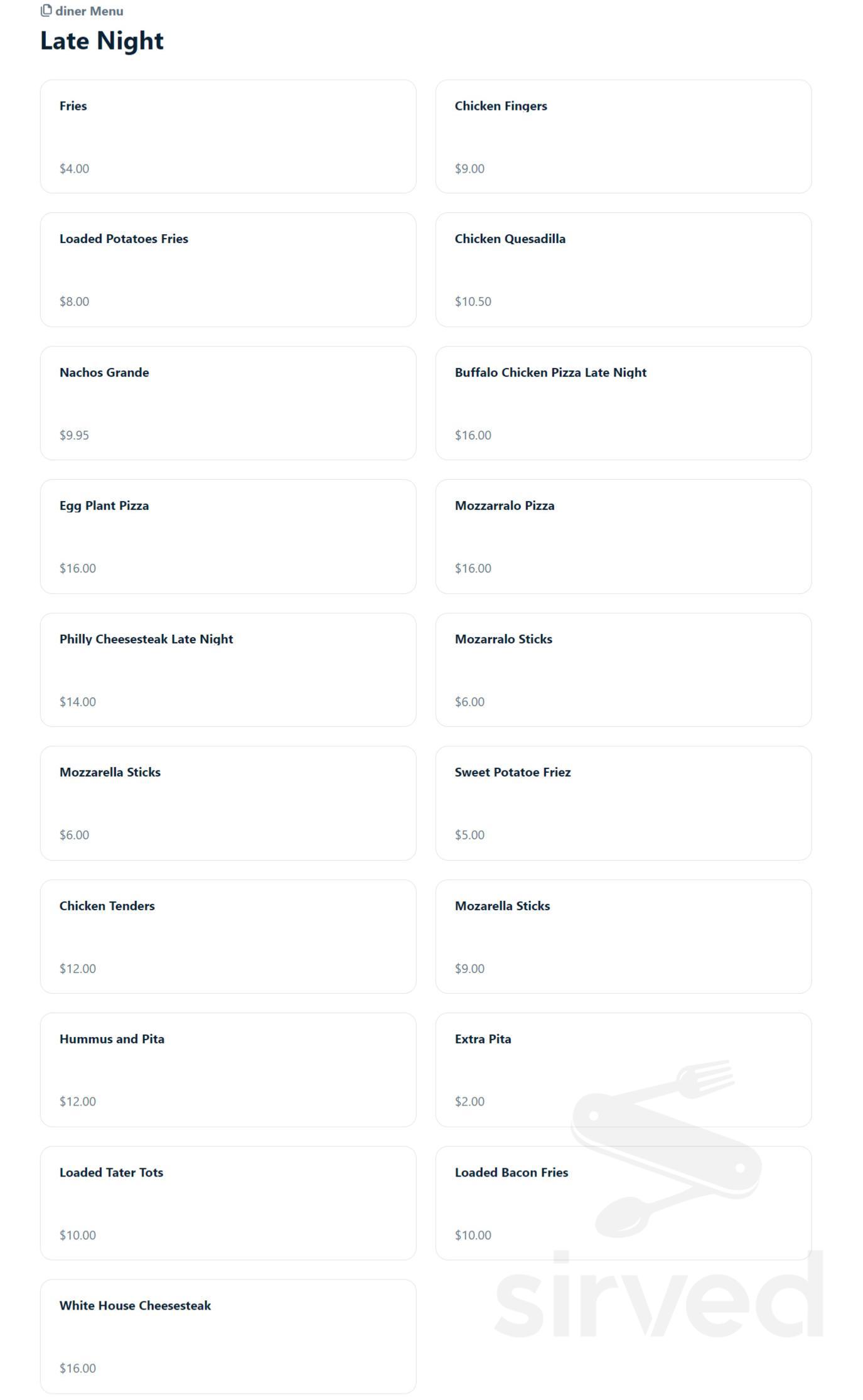 White House Tajine menu in Bryn Mawr, Pennsylvania, USA