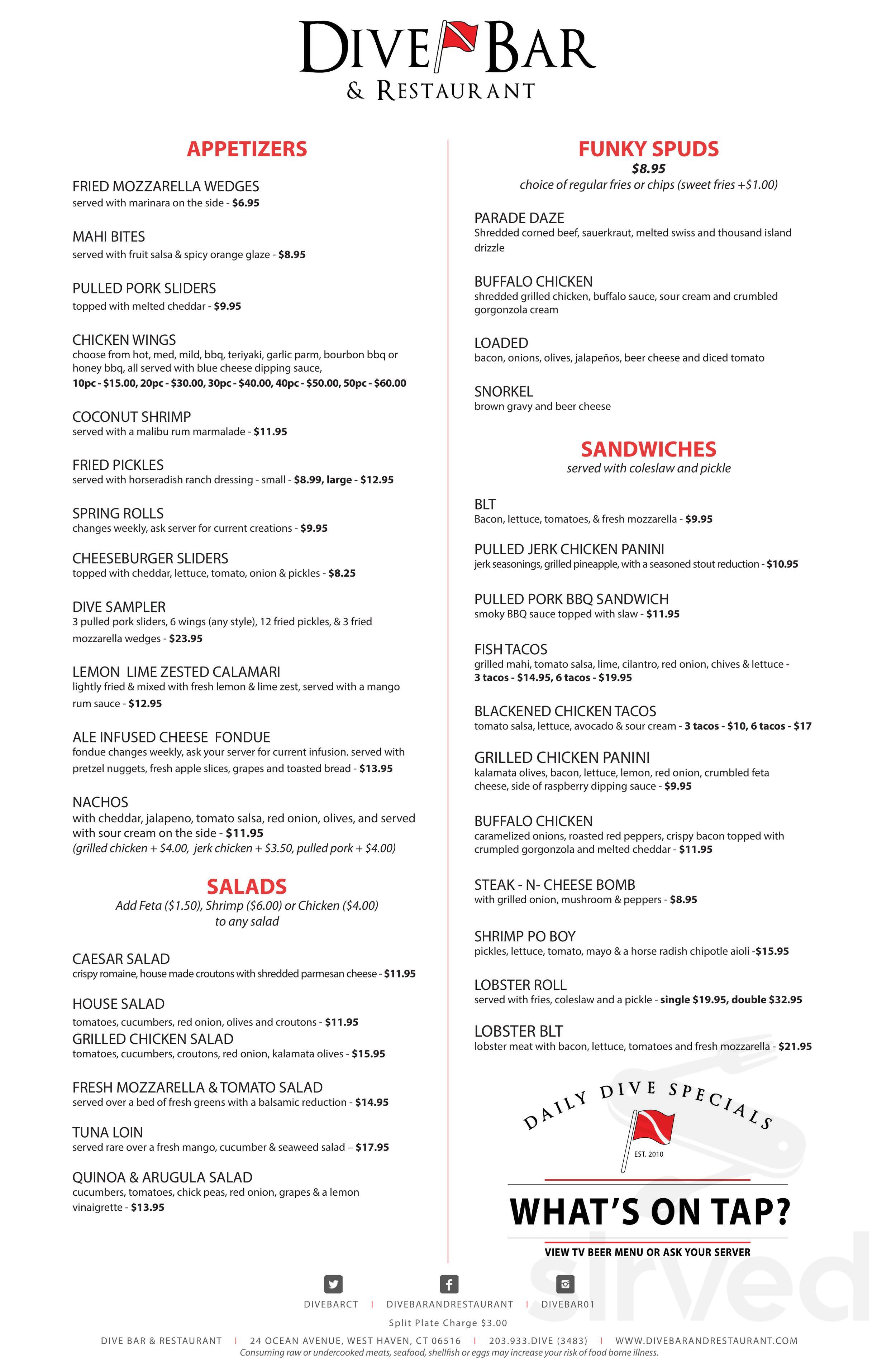 Dive Bar Restaurant Menu In West Haven Connecticut USA