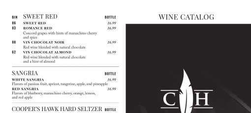 Menu for Cooper's Hawk Winery & Restaurant in Scottsdale, AZ | Sirved