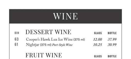 Menu for Cooper's Hawk Winery & Restaurant in Scottsdale, AZ | Sirved
