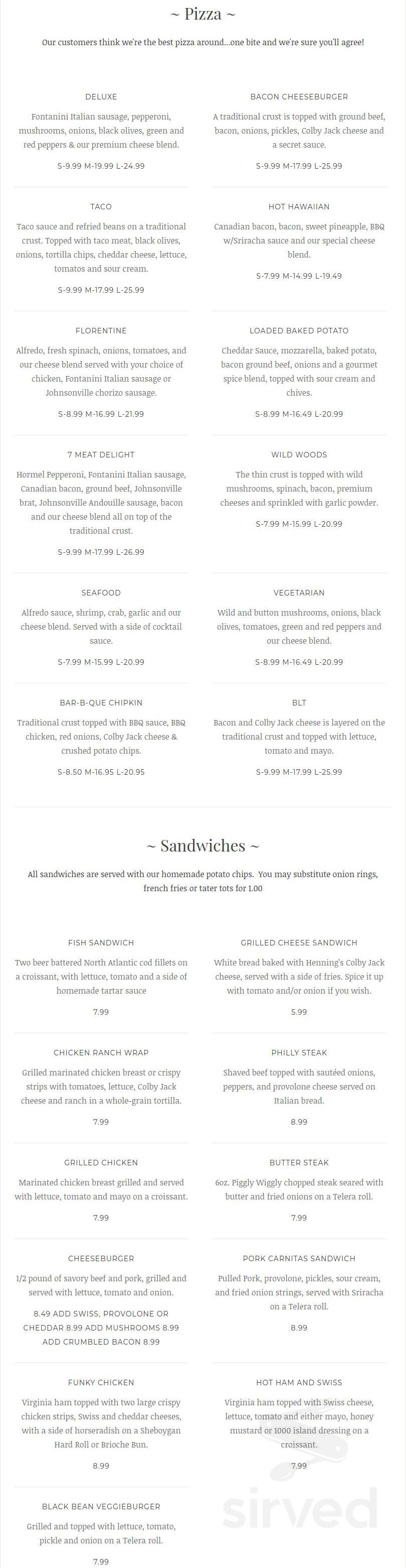 DeO's Pizzeria & Pub menu in Plymouth, Wisconsin