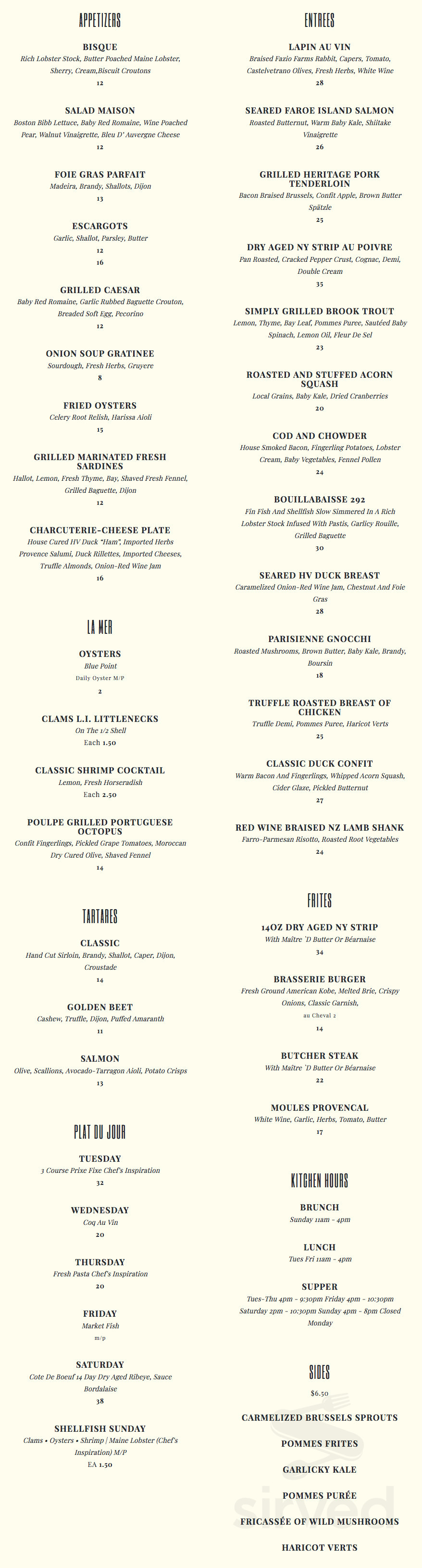 Brasserie 292 menus in Poughkeepsie, New York, United States