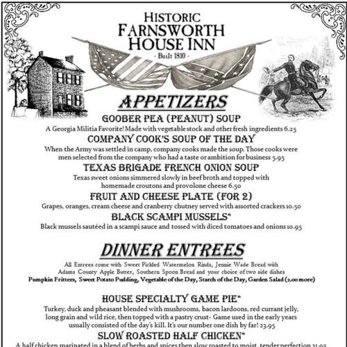 Farnsworth House Inn menu in Gettysburg, Pennsylvania, USA