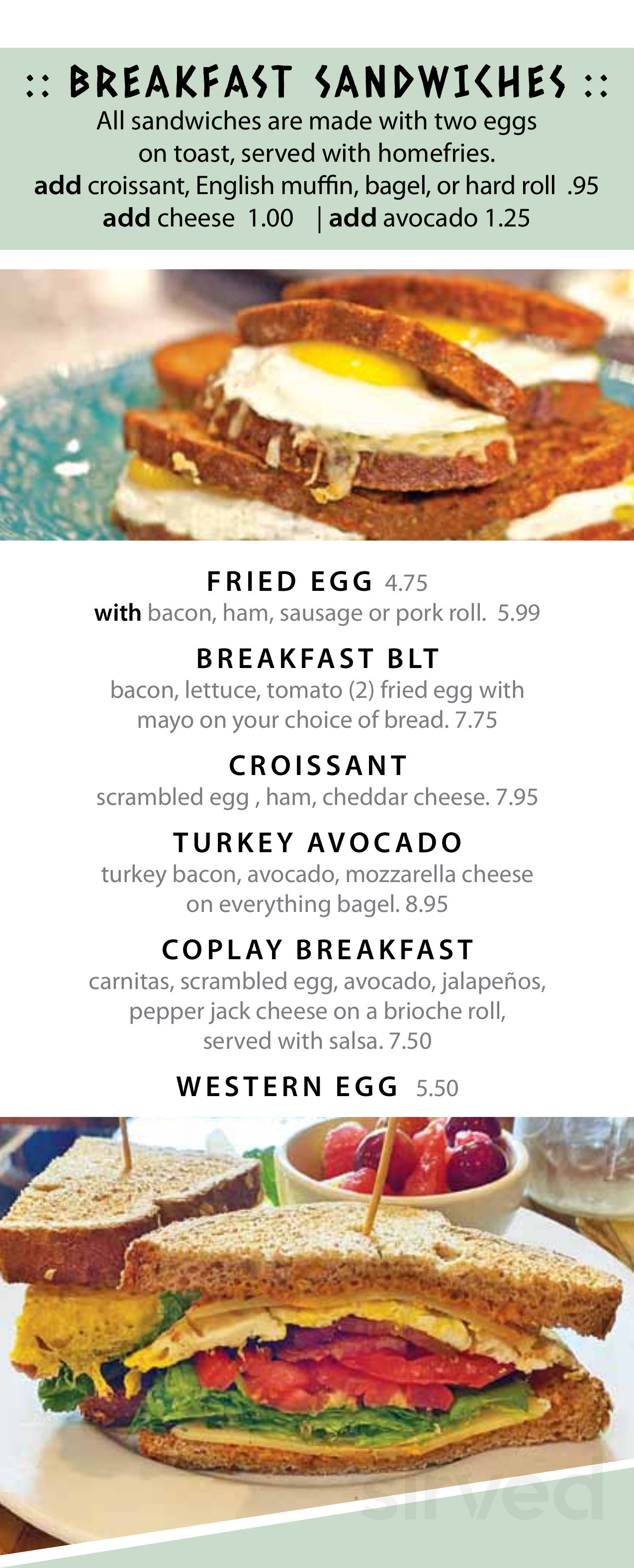Menu for Coplay Eatery in Coplay, PA | Sirved