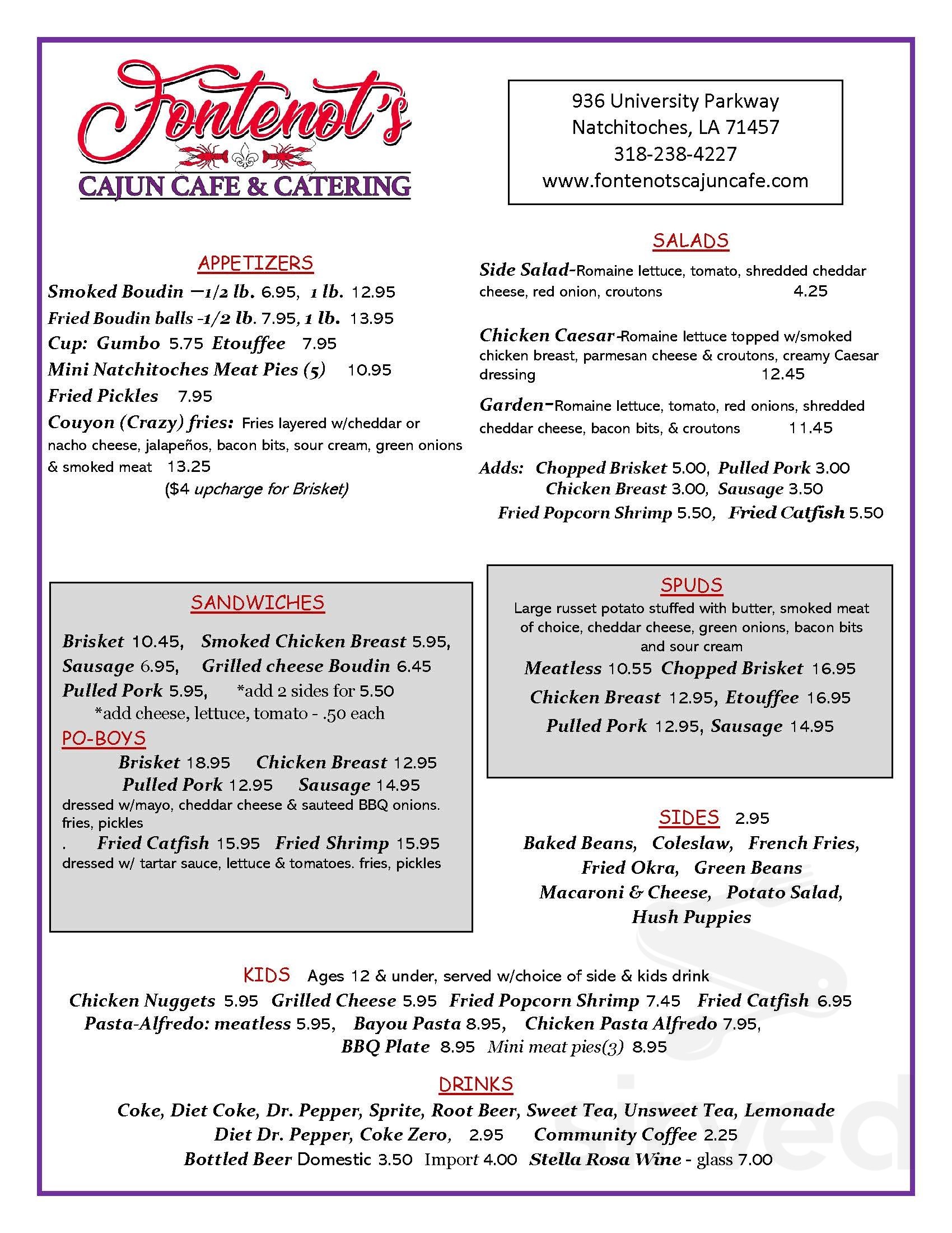 Fontenot S Cajun Caf Catering Menu In Natchitoches Louisiana USA   62c67a9c46f41 