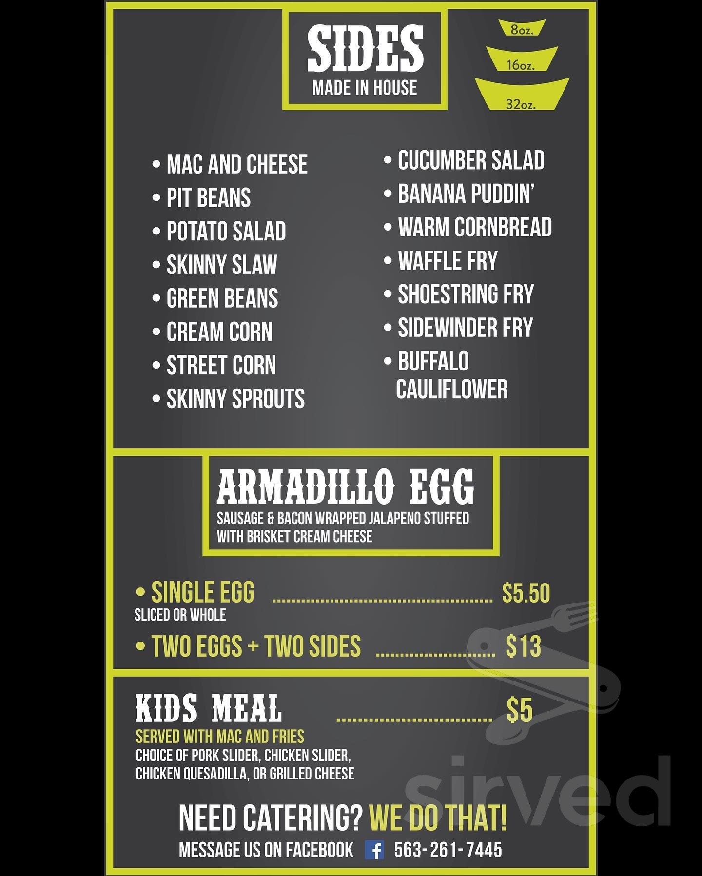 Skinny's Barbeque menu in Muscatine, Iowa, USA