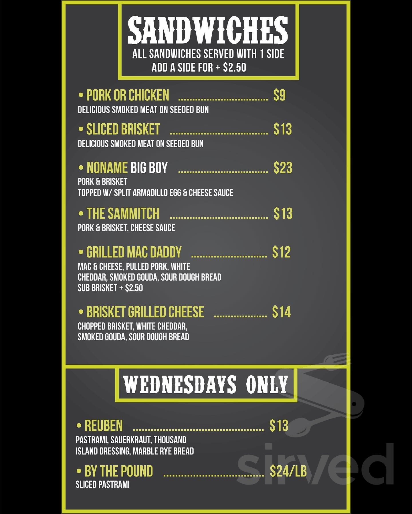 Skinny's Barbeque menu in Muscatine, Iowa, USA