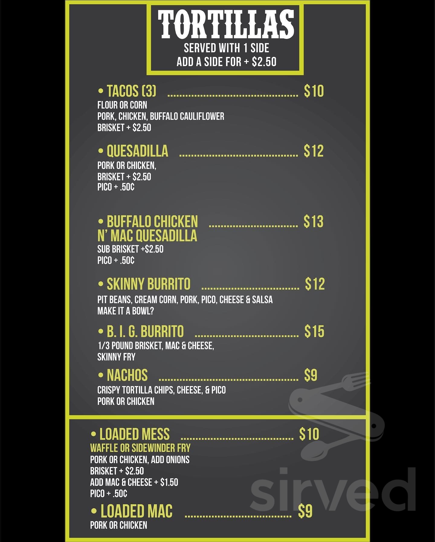 Skinny's Barbeque menu in Muscatine, Iowa, USA