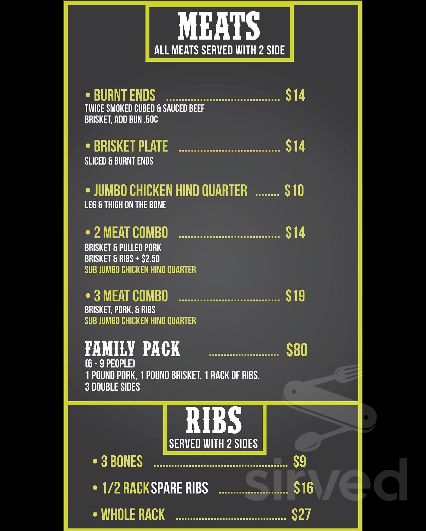 Skinny's Barbeque menu in Muscatine, Iowa, USA