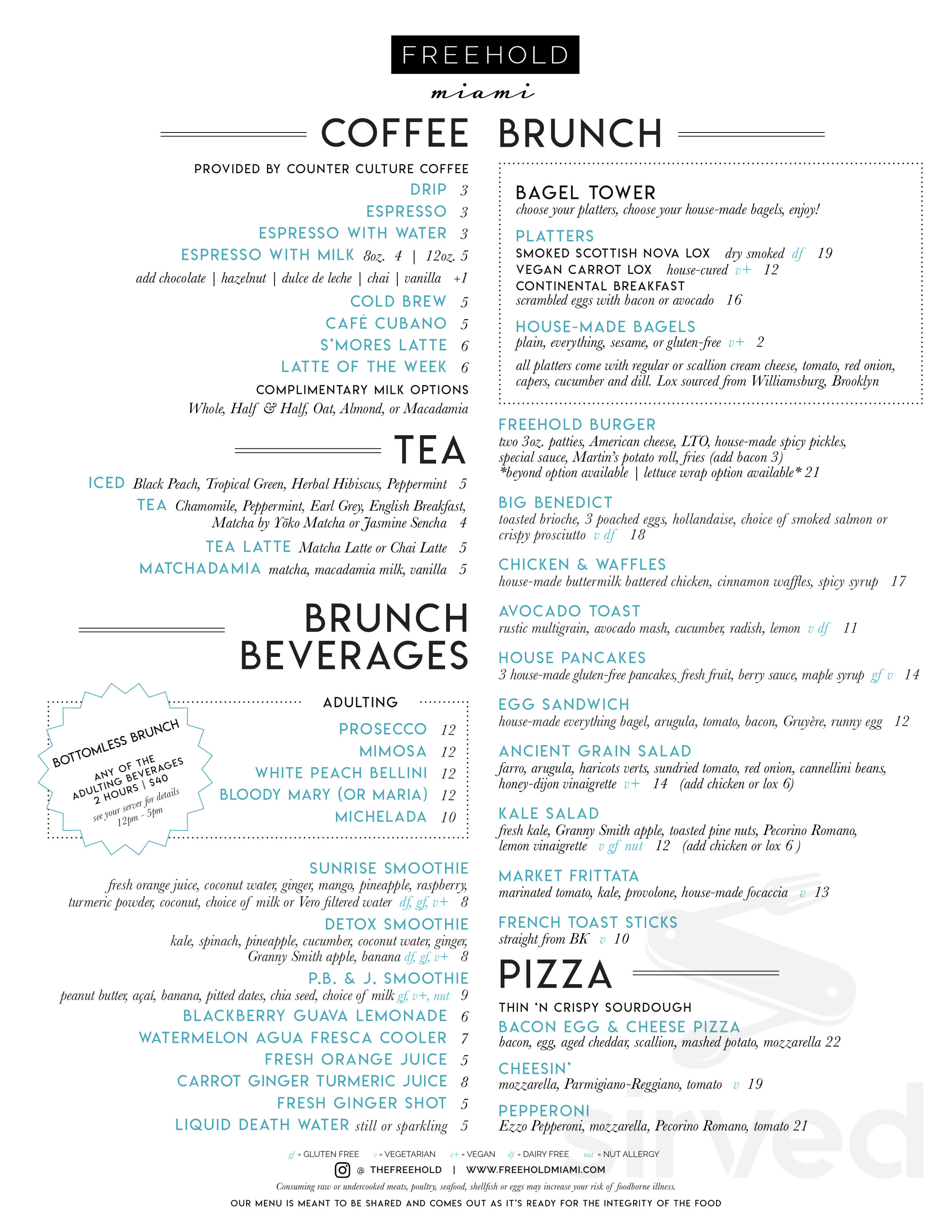 FREEHOLD Miami menu in Miami, Florida, USA