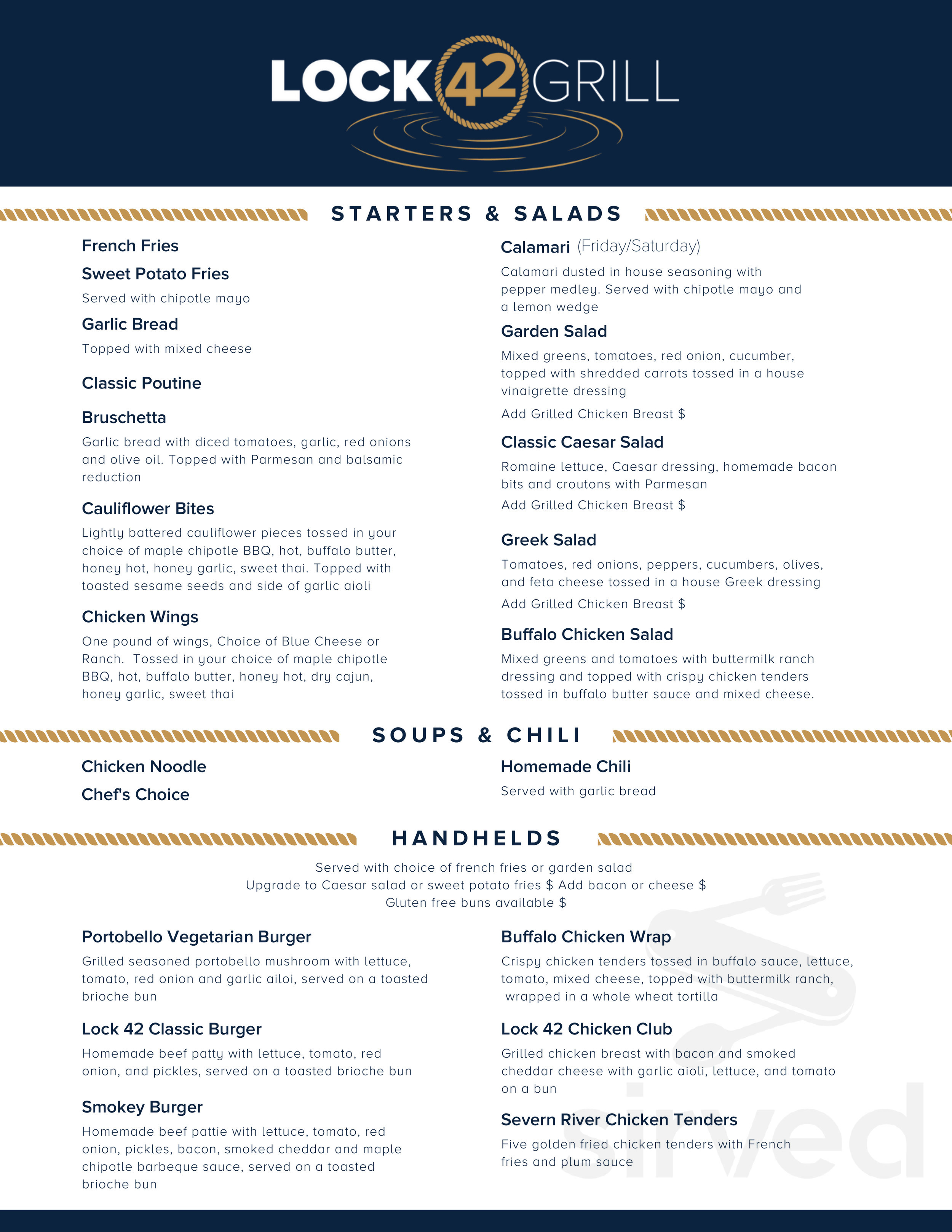 Menu for Lock 42 Grill in Washago, ON | Sirved