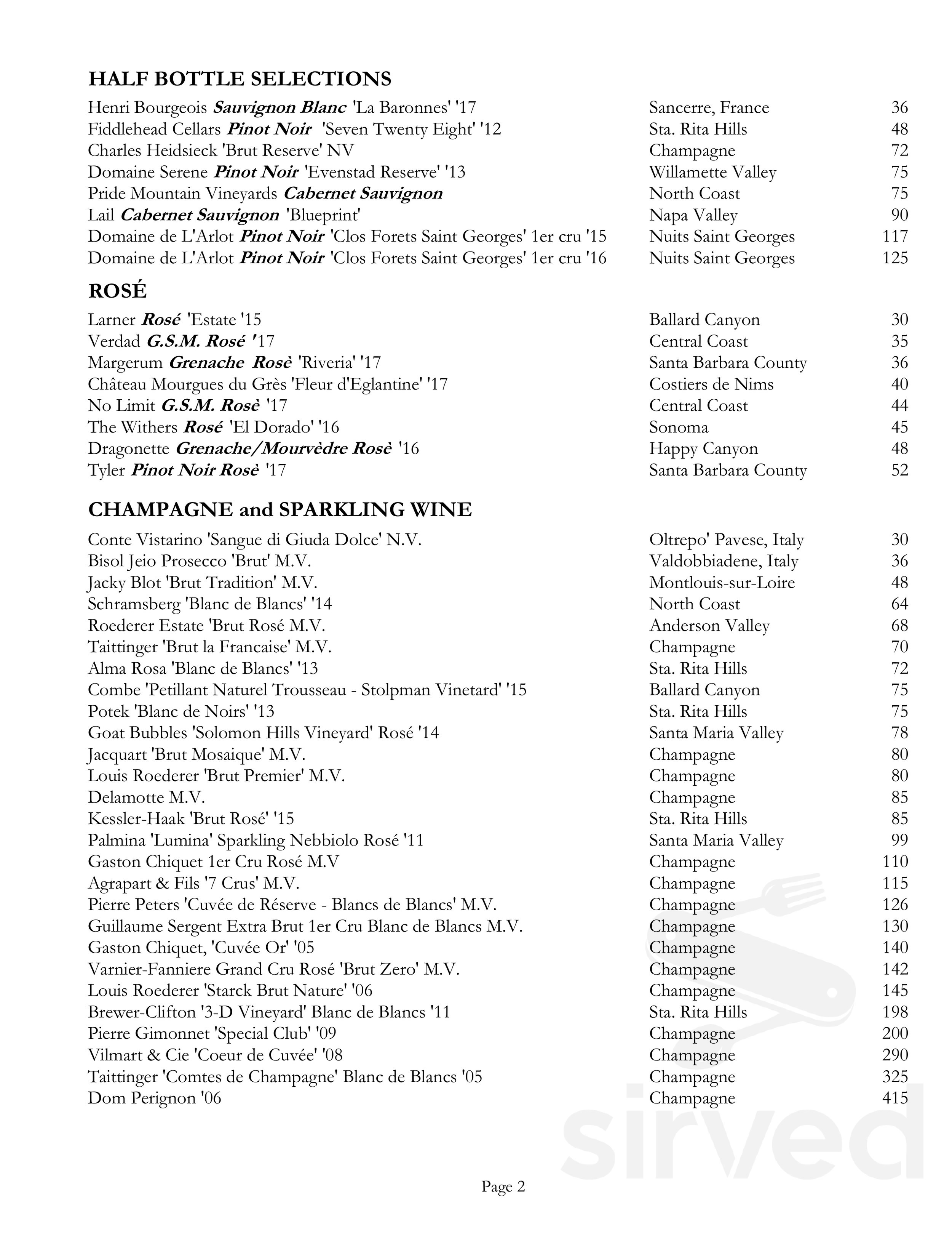 Intermezzo by Wine Cask menu in Santa Barbara, California, USA