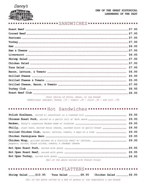 Danny's menu in Wurtsboro, New York, USA