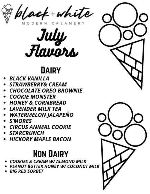 Black+White Modern Creamery menu in San Antonio, Texas, USA