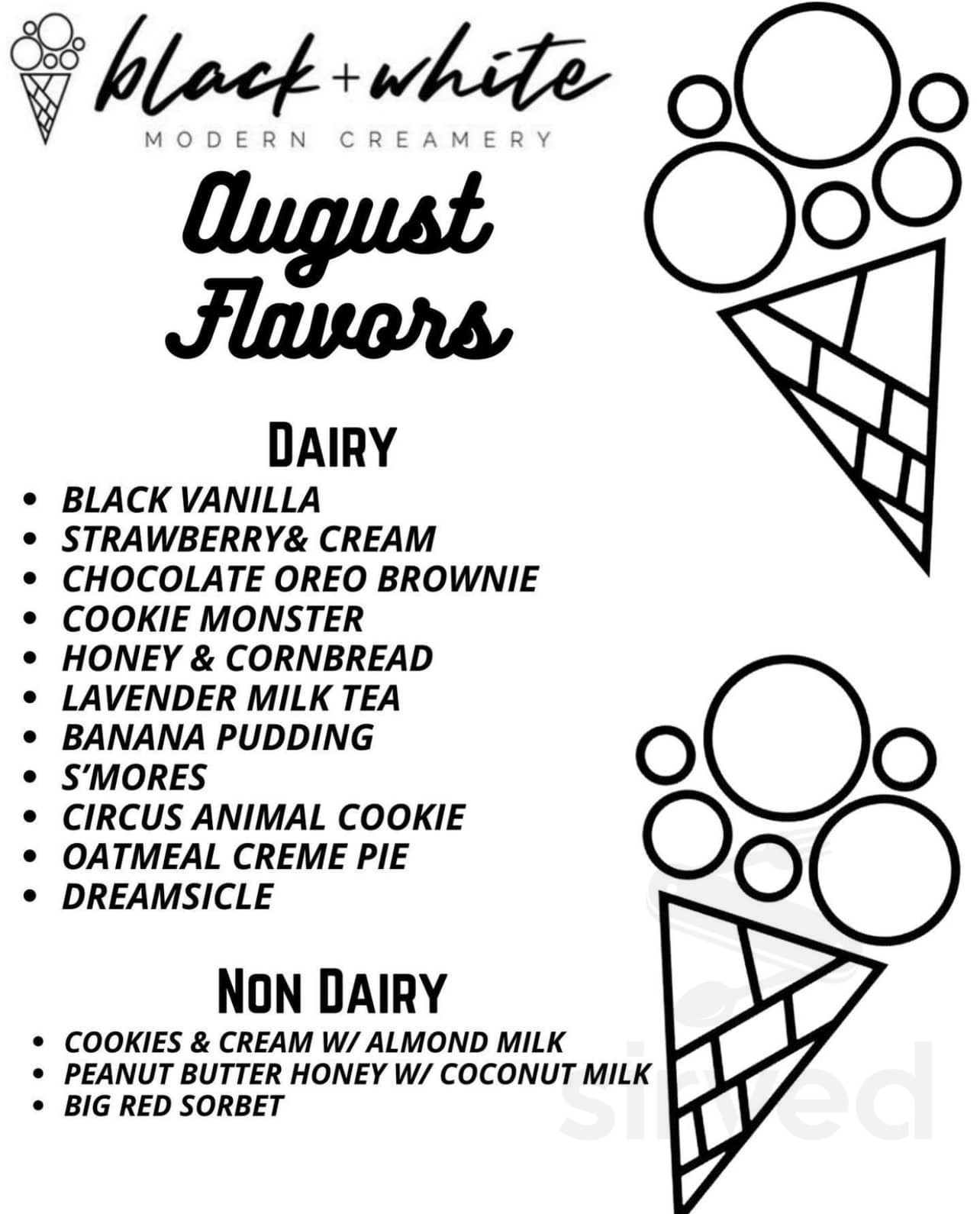 Black+White Modern Creamery menu in San Antonio, Texas, USA