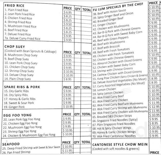 Fu Long Menu Menu for Fu Lum Chinese and Canadian Restaurant in St. Paul, AB | Sirved