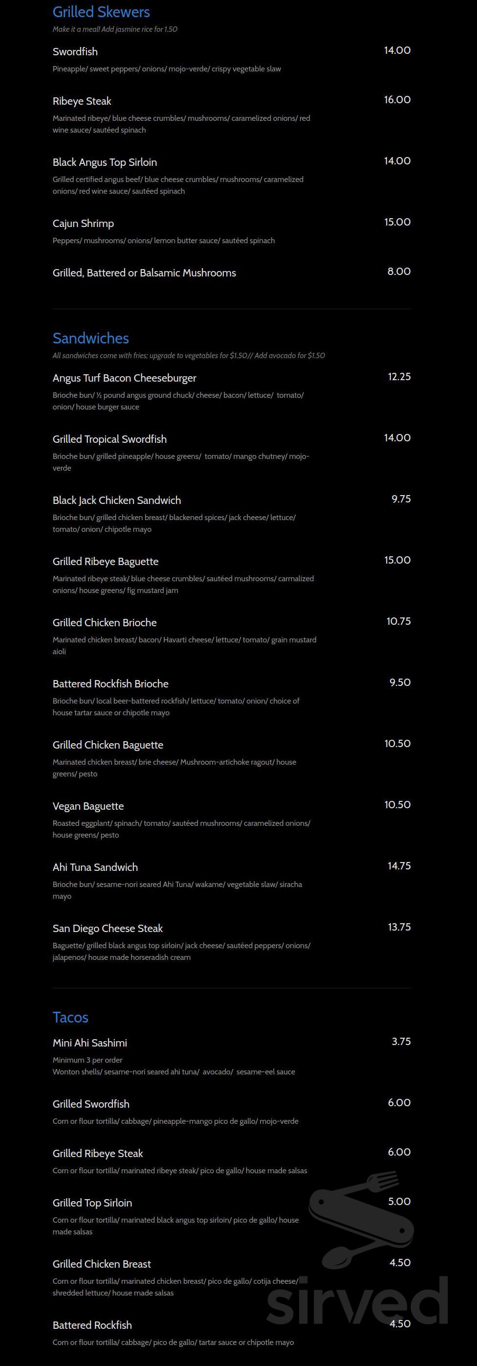 Adrian's Surf n' Turf Grill menu in San Diego, California