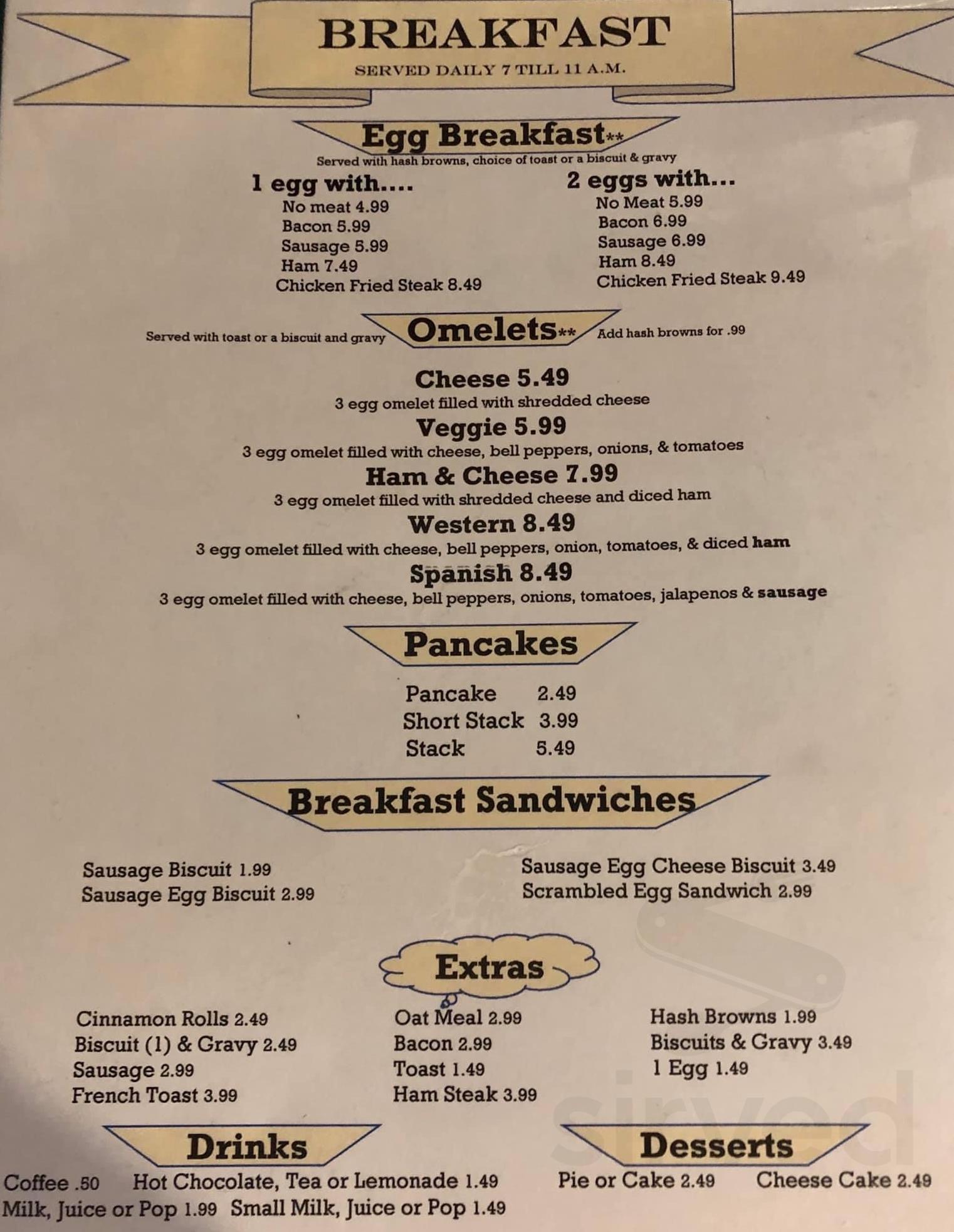 Nichol's Cafe menu in Kiowa, Oklahoma, USA