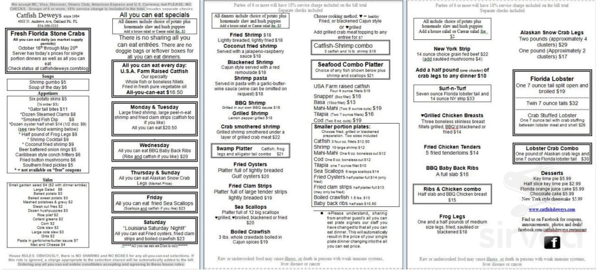 Menu for Catfish Deweys in Fort Lauderdale, FL Sirved