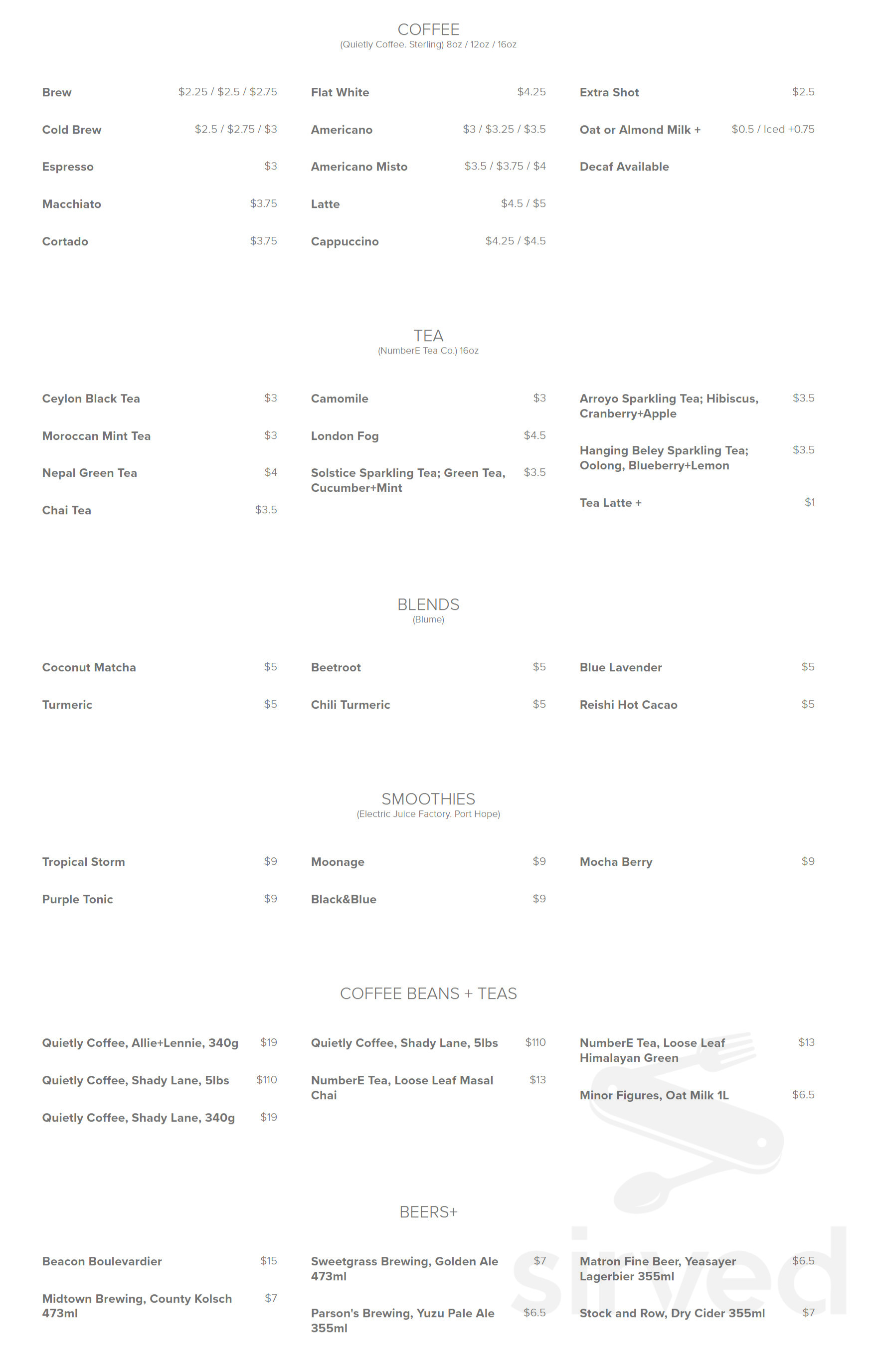 BEACON BIKE + BREW menu in Picton, Ontario, Canada