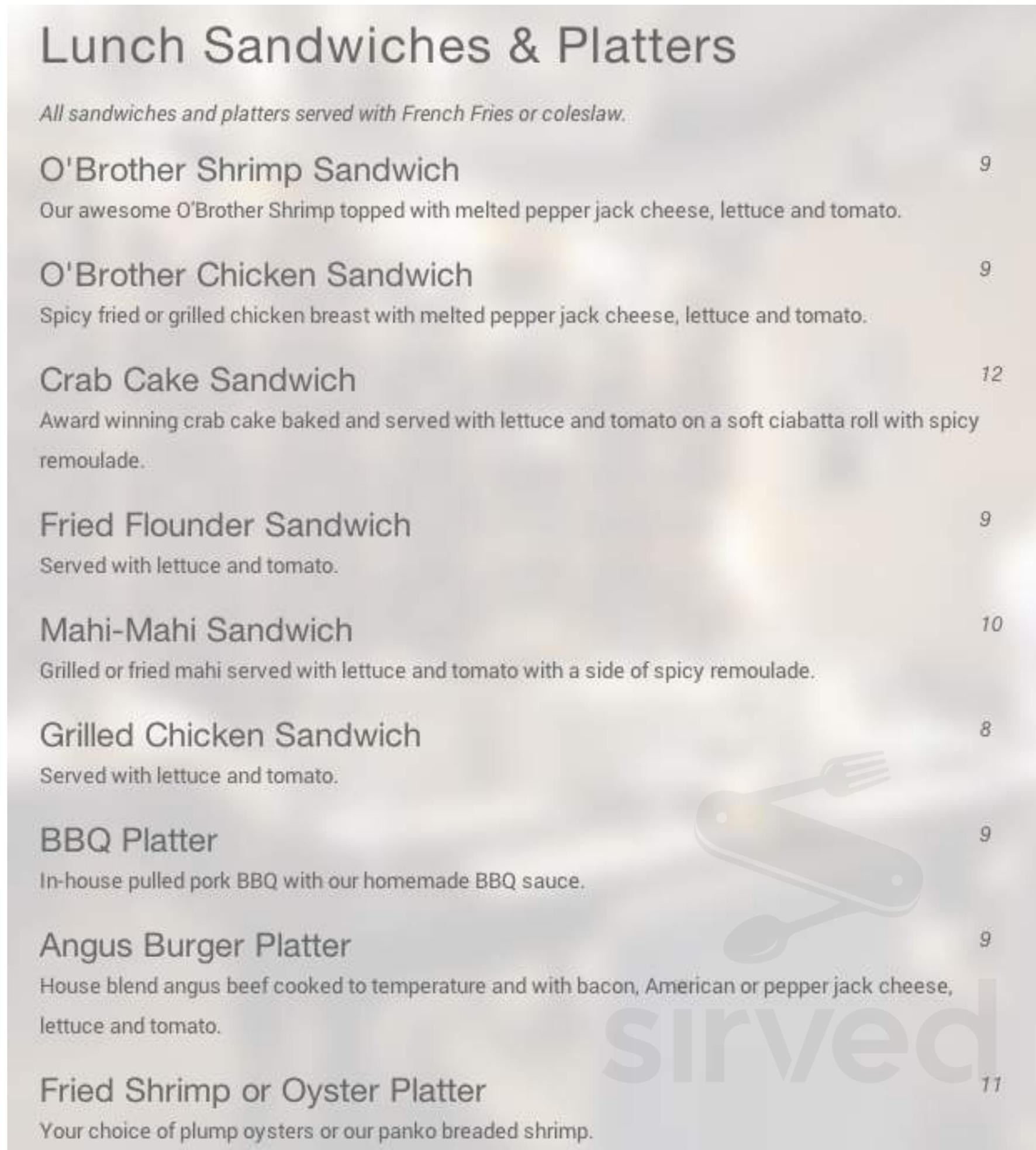 Brother Shuckers Bistro menu in Myrtle Beach, South Carolina, USA